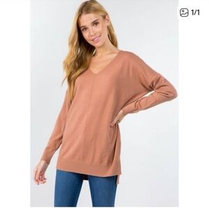 Dreamers by Debut Dusty Mauve V-Neck Sweater Sz L